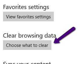 Choose what to Clear Button under Clear Browsing Data